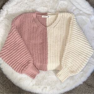 Altar’d State Pink and Cream Block Knit Sweater Size S